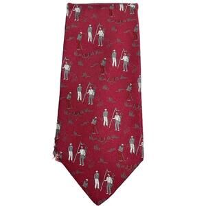 Vintage Mens Neck Tie Kent & Curwen Burgundy Golf Theme 100% Silk